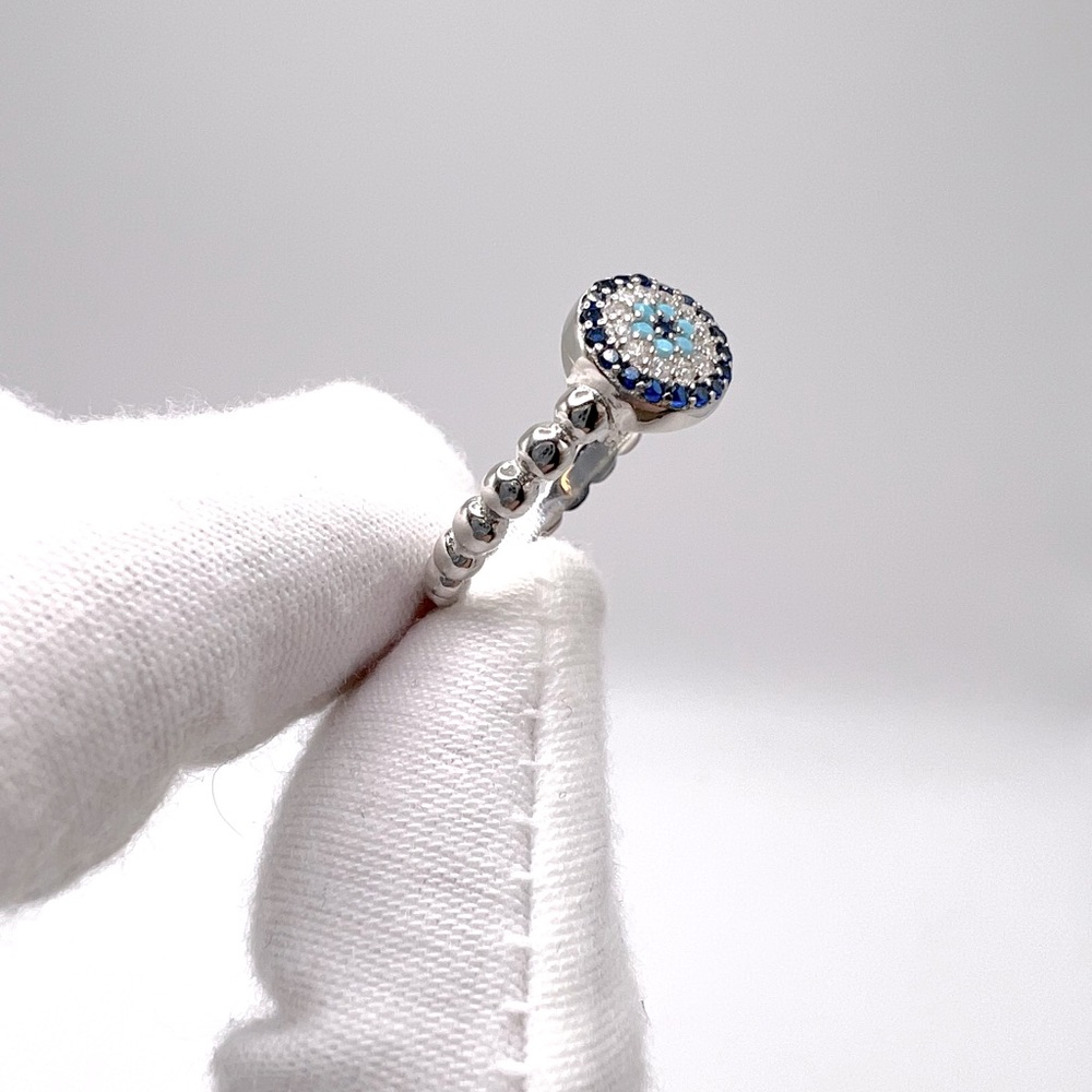 .925 Sterling Silver Evil Eye Cz Ring - Picture 4 of 17